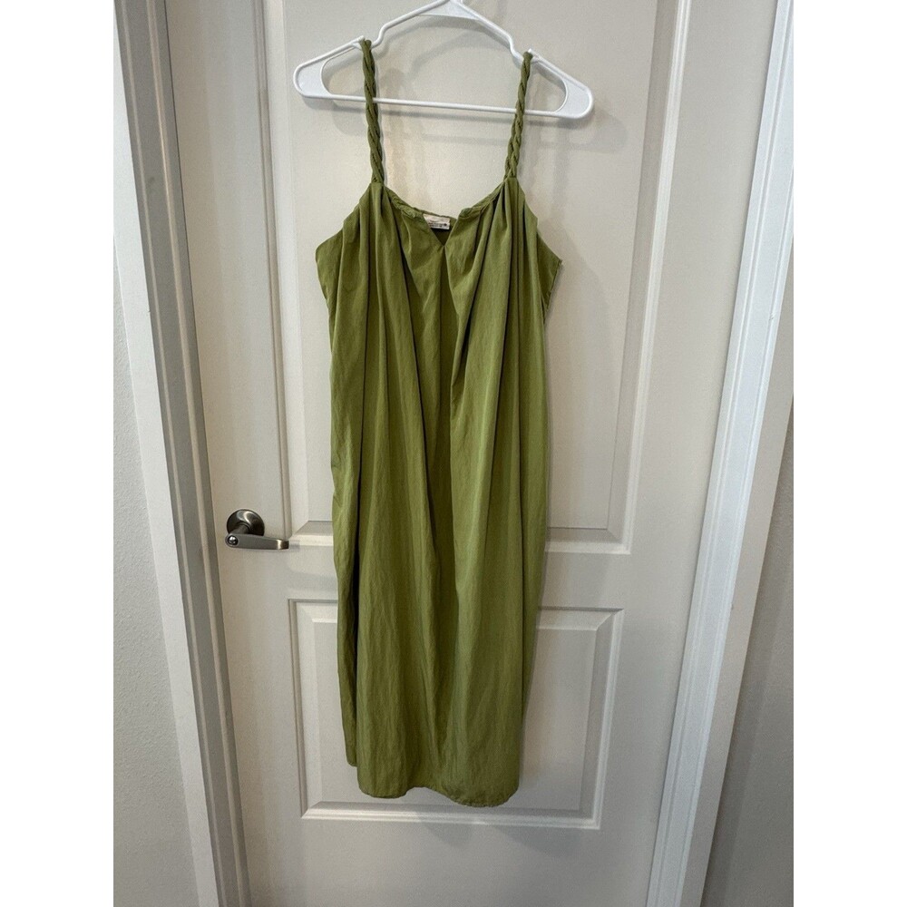 New Mix Olive Green Boho Midi Dress Braided Straps V Neck Flowy Large